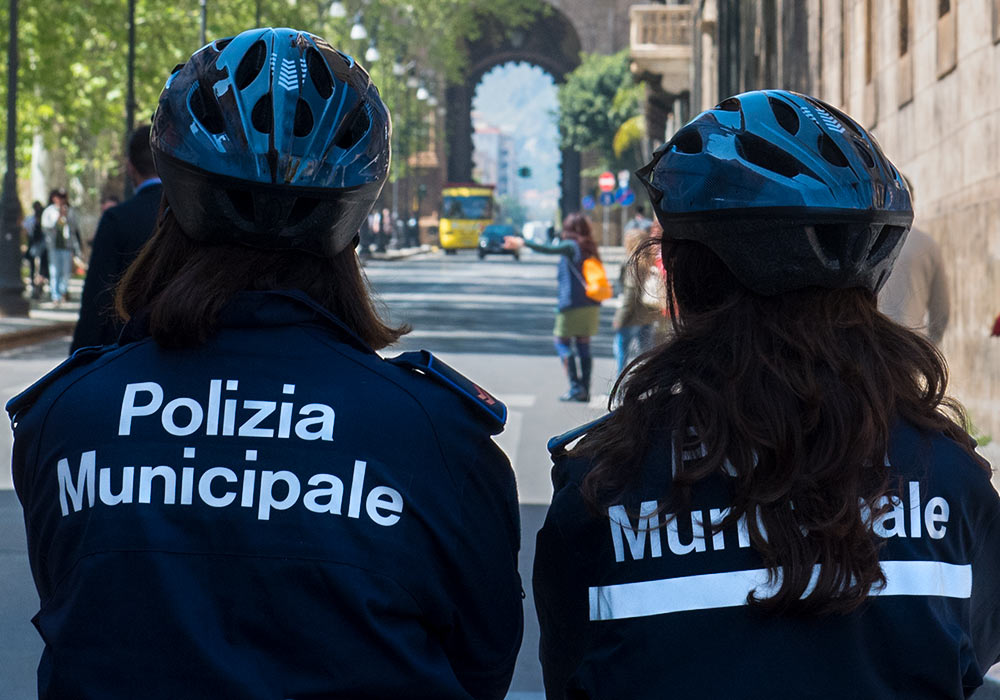 Female police officers during a demonstration near Porta Nuova, Palermo