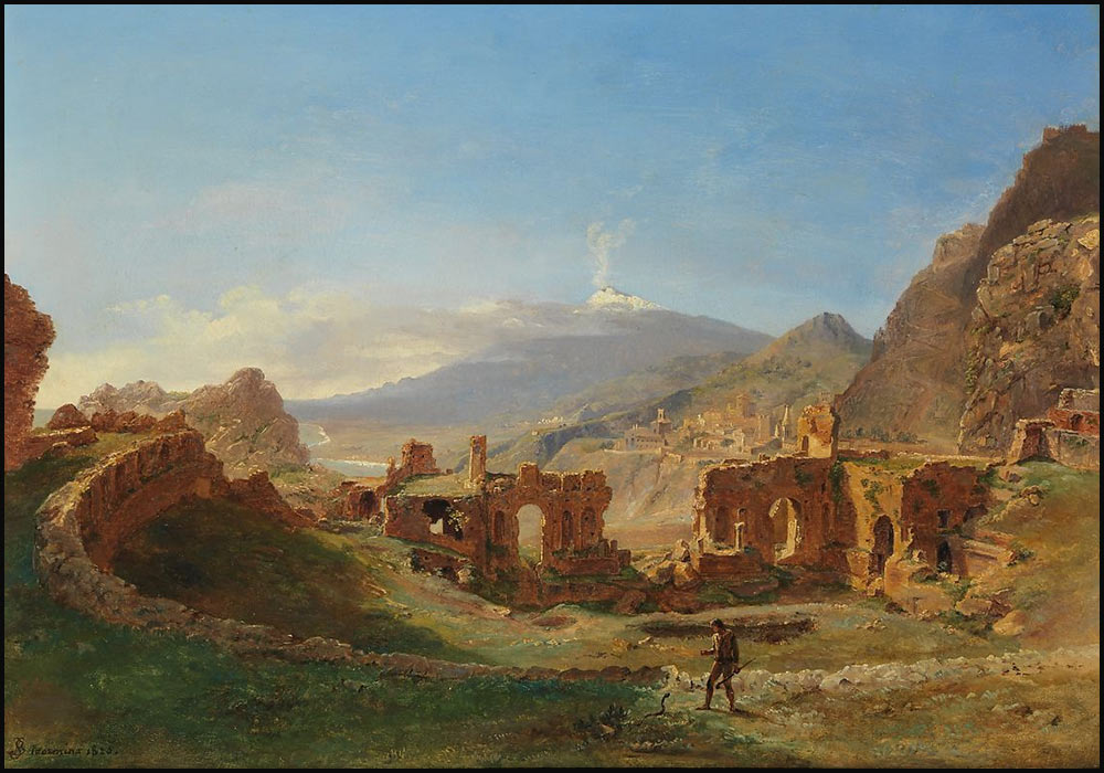 The ancient theatre in Taormina anno 1825. Painting by Louise-Joséphine Sarazin de Belmont